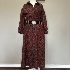 Vintage Handmade Button-Front Dress – Boho Prairie Maxi with Elastic Waist L